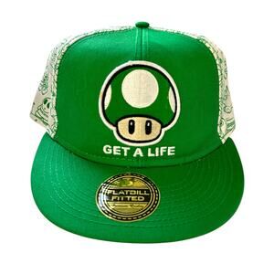 Mario Green 1 Up Mushroom Green and White Baseball Cap New Medium Stretch